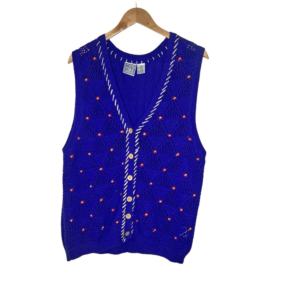 Russ Original Sport Company Purple Knit Sweater Vest Sleeveless Button Down